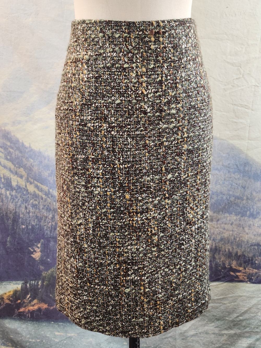 Talbots Olive Melange Tweed Pencil Skirt 2